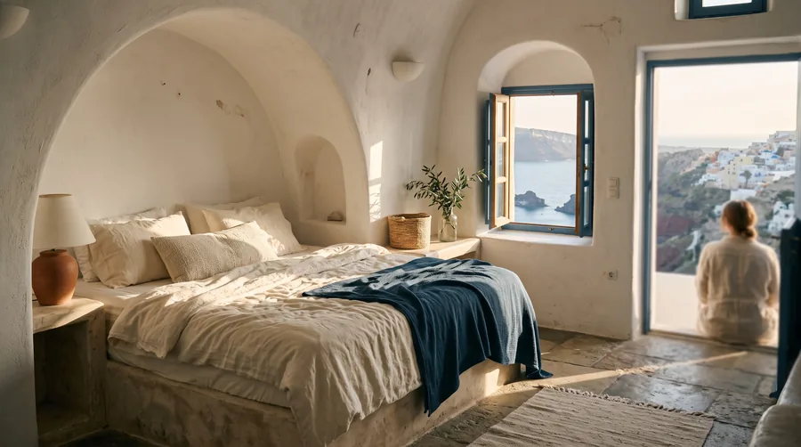 Ein Schlafzimmer der Villa Kyma