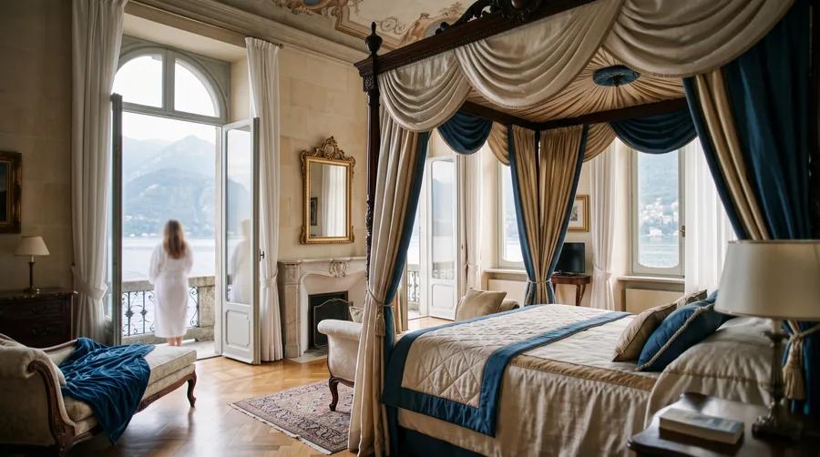 Ein Schlafzimmer der Villa Lariana