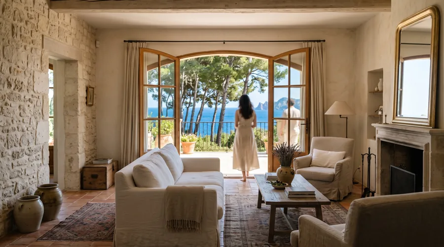 Der Wohnraum der Villa Les Pins